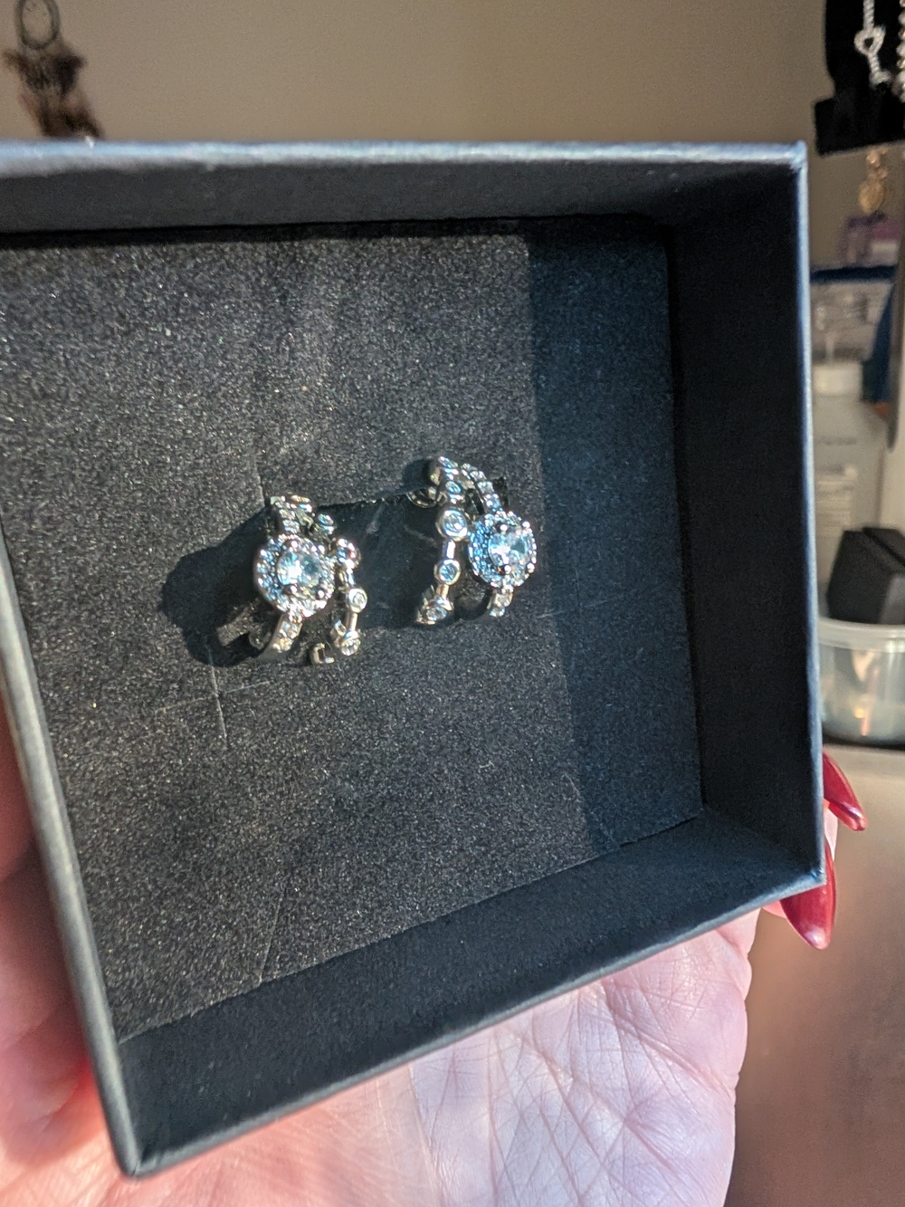 Silver Crystal Double Hoop Pushback Earrings With Sparkling Clear Stones